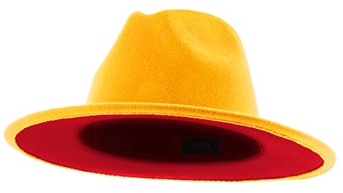 The Bowery - Red Bottom Flat Brim Felt Fedora (Honey B. Gold x Red, Large)