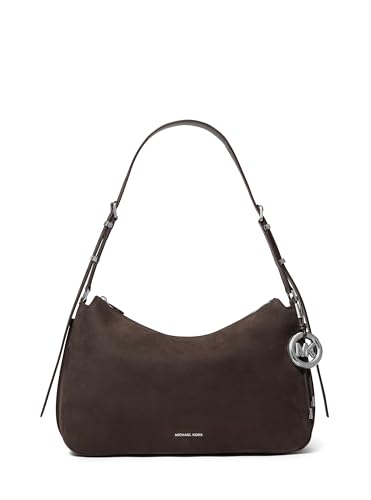 Michael Kors Nolita Medium Top Zip Convertible Shoulder, Silver-Tone Hardware/Nubuck Leather/Chocolate