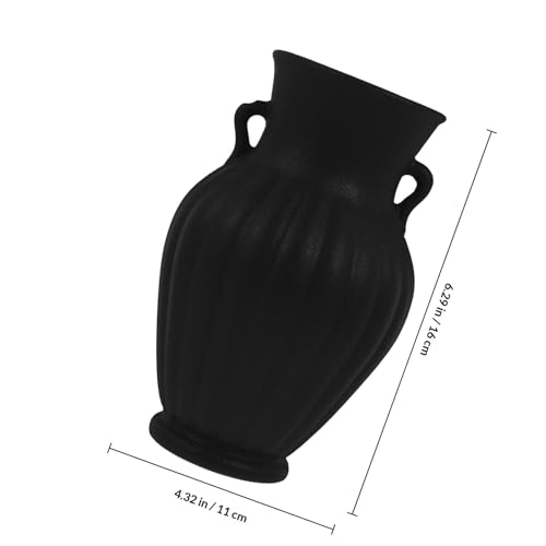 Vase en céramique noir double anse design rond pour composition florale maison