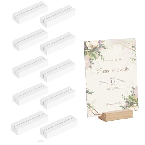 MATSOONY Kartenhalter Holz Weiß, 10 Stück Tischkartenhalter Buchenholz, Menükartenhalter für Restaurants, Menükartenhalter, Fotohalter für Hochzeiten, Partys und Bankette