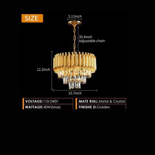 Image of DREAMY DESIGNS Chandelier Lights for Ceiling Gold 400MM 3-Tier K9 Crystal Chandeliers for Living Room with LED Warm White Ceiling Light for Hall Modern Jhumar Designer Bedroom and Dining Room