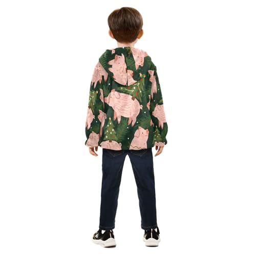 Pigs Flying Among Christmas Trees Toddler Fleece Jacket Girl Boys Hooded Fleece Jacket Coat Warm Outwear Zip-up 3-10T4