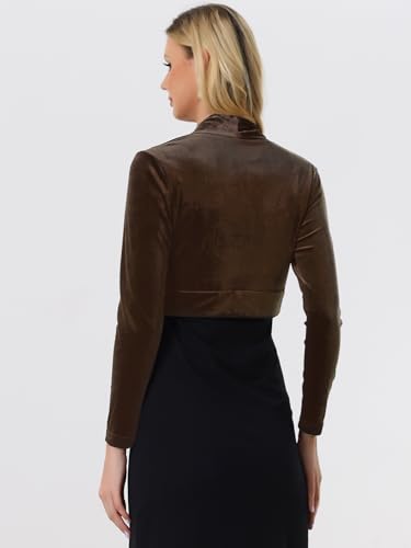 Image of Allegra K Women's Long Sleeve Velvet Shrug Cocktail Party Open Front Cropped Bolero Cardigan Top
