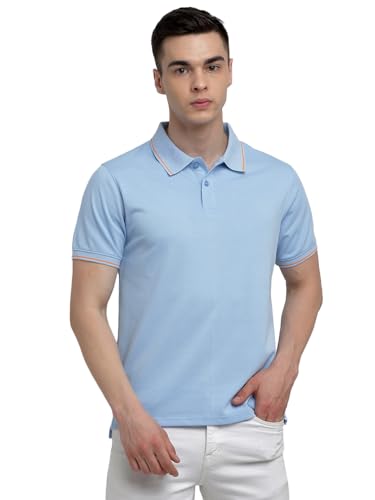 Image of Deniklo Cotton Rich Half Sleeve Regular Fit Solid Polo Tshirt for Men (DK801-L Powder Blue)