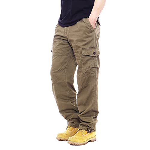 Mens Cotton Cargo Pants Work Camping Hiking Multi Pocket Straight Leg Pants3