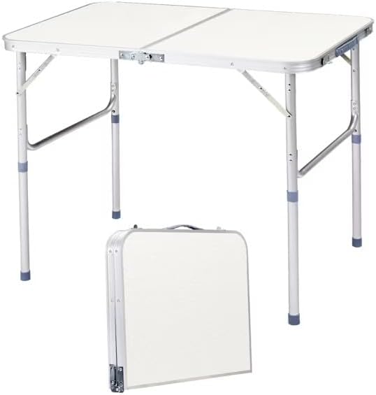 3FT Portable Aluminum Alloy Folding Camping Picnic Table, White, Indoor Outdoor Dining
