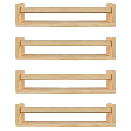 Image of BOMID Wall Bookshelves,Set of 4 Natural Wood Floating Bookshelf,Nursery Shelves,Floating Book Shelves for Wall(Burlywood)