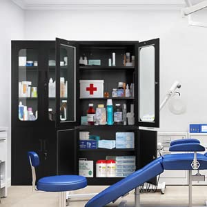 Intergreat Locking Metal Cabinet With Lock,Tall Office Storage Cabinet With Glass Door,Lockable Black Steel Cabinet With 3 Adjustable Shelves For Home,Pantry,Kitchen,(72"X36"X18") #TOP5