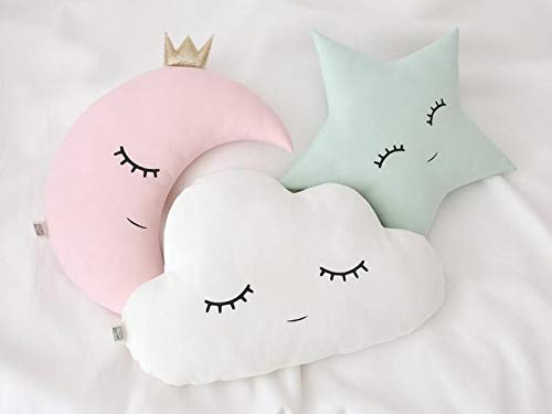 The Purple Tree Cute Cloud Moon Star Cot Cushion with Crown (Pack of 3, 16x16 inch, Velvet) Kids Cushion, Soft Toy, Soft Plush Pillow, cot Cushion, Nursery décor, Baby Cushion - Image 2 thumbnail