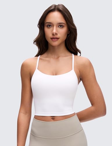 CRZ YOGA Women's Butterluxe Y Strappy Back Sports Bra - Longline Padded Yoga Bra Spaghetti Straps Workout Crop Top White 8 - Image 2