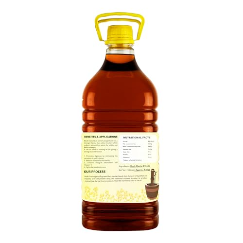 Image of Vediko Organic Black Mustard Oil 5L | Kolhu /Kacchi Ghani /Chekku | Raw Virgin Edible Cold Pressed Chekku Sarson Oil for Cooking | Good for Health & Digestion | Goodness of Omega 3 & 8