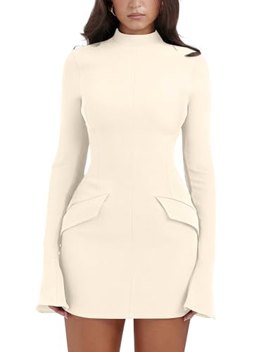 Amazon.com: YMDUCH Women's Long Sleeve Mock Turtle Neck Bodycon Mini Tank  Short Party Dress Beige : Clothing, Shoes & Jewelry