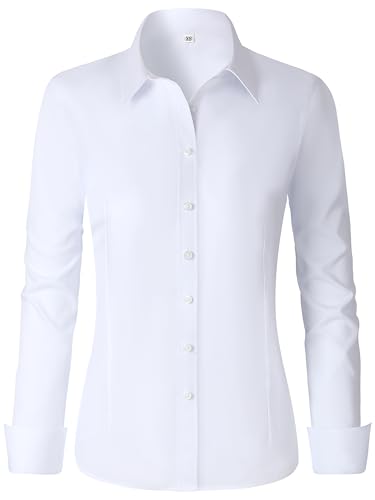 CUNLIN Womens Cotton Button Down Shirts for Women Fitted Long Sleeve Formal Dress Shirt Work Blouses Tops2