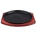 Cabilock Plato de Carne 19Cm Sartén Redonda de Hierro Fundido Antiadherente con Base de Madera de Barro Parrilla de La Parrilla Plancha de Servir Juegos de Platos para Cocinar Restaurante