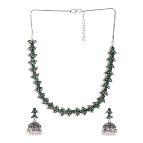 Rubans Womens Oxidised Silver-Plated Green Stone-Studded Handcrafted Jewellery Set (B0D6RWJ2QN) Amazon Price History, Amazon Price Tracker