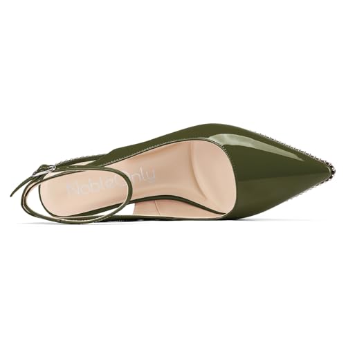 Image of NobleOnly Womens Slingback Heels Beaded Pumps Ankle Strap Pointed Toe Kitten Heels Dress Shoes 2.6 Inches