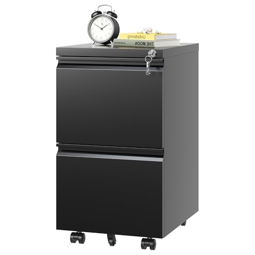 EKJ Archivador móvil de 3 cajones, de metal negro para debajo del escritorio, con ruedas, gabinete vertical delgado con bloqueo para oficina en casa, totalmente montado, se adapta a carpetas de tamaño