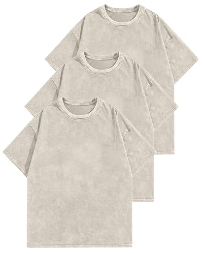 Aiyino Women's Oversized Cotton T Shirts 3 Pack Vintage Washed Loose Fit Short Sleeve Crew Neck...