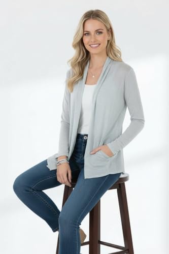 Image of ToBeInStyle Womens Open Front Long Sleeve Lightweight Asymmetrical Draped Cardigan with Side Pockets