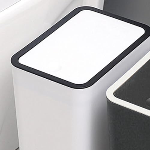 Image of Household Garbage Cans Sealed Large Capacity Odorless with Press Top Plastic Trash Bin for Home Kitchen Living Room Bathroom (White)