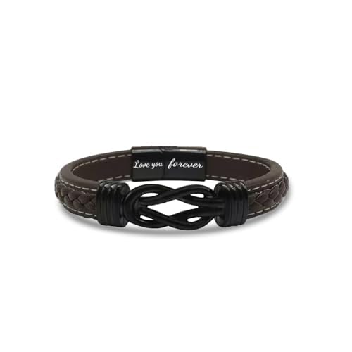 Lantine Braided Leather Bracelets for Men Infinity Knot Bracelets Engraved Love You Forever Massage to My Brother Love Charm Bangle for Birthday Christmas