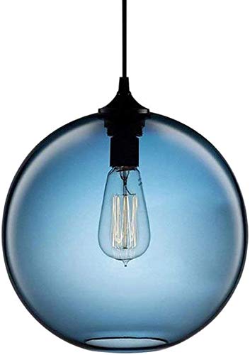Modern Glass Pendant Light, Industrial Minimalism Blue Chandelier Hanging Lighting Fixture with Circular Glass Shade (Blue)