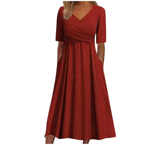Robe d'été femme chic et élégante midi avec poches pour un look décontracté plissé