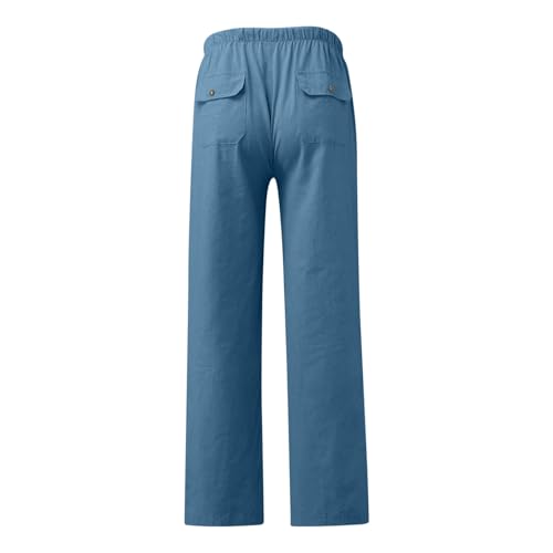 Men's Casual Cotton Linen Pants Drawstring Elastic Waist Beach Summer Pants Lightweight Breathable Trousers3