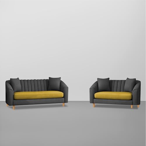 Image of Doraldo 3 + 2 Seater Sofa Set for Living Room (Black Yellow) Premium Fabric Sofa