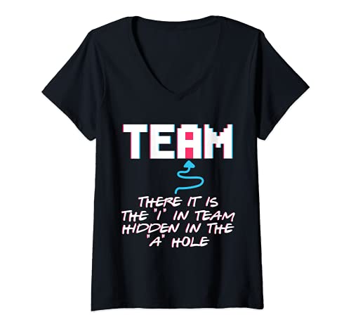 Womens There Is The I In The Team Hole Players League Basketball V-Neck T-Shirt, Black