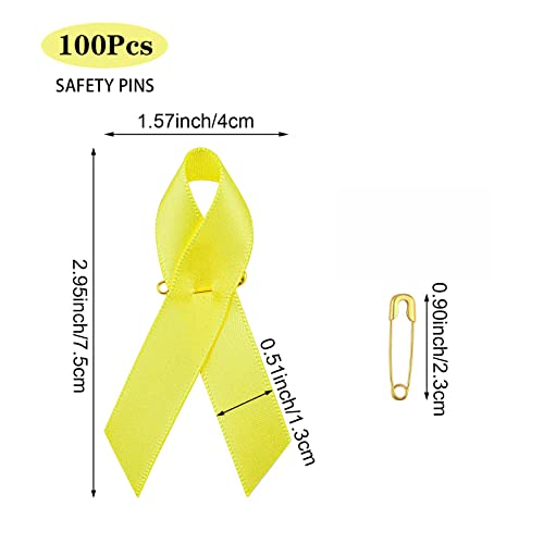 Image of 100PCS Yellow Awareness Ribbon Pins Gold Ribbons Awareness Pins for Women Girls Campaigns, Support Groups and Fundraisers Charity Event Survivor Campaign Party Favors Supplies Supplies