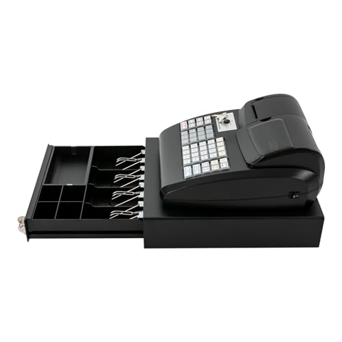 Image of 47 Keys Electronic Cash Register, Small Cash Register Portable Sales Register with Extra-Long Check Opening for Retailers and Food Markets 15.75 x 12.8 x 9 Inch Black