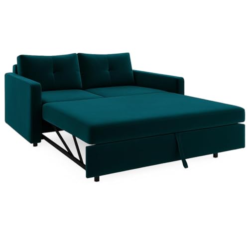 Image of CASASTYLE Seria 2 Seater Pull-Out Premium Fabric Sofa Cum Bed Sofa Set for Living Room (Greenish Teal) Velvet Finish | Comfortable Sofa Bed