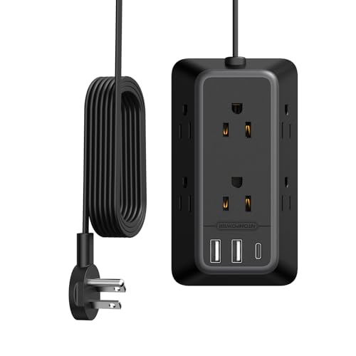 NTONPOWER Multitoma de enchufes plano con 6 tomas y 3 puertos USB (1 USB C), extensión negra de 1.52 metros montable en pared para hogar y oficina miniatura 1
