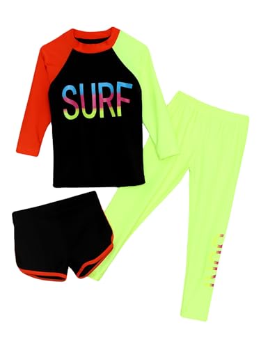 Kaerm Kids Girls Swimsuit 3 Pieces Sun Protection Rash Guard Set Summer Beach Surfing Bathing Suit Black 5-6 Years
