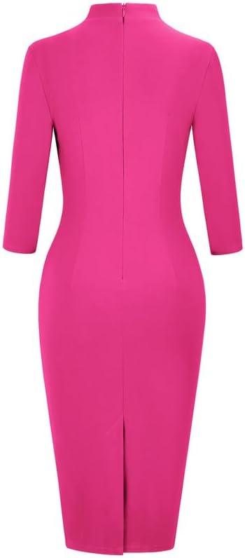 MUXXN Women's 1950s Retro 3/4 Sleeve V Neck Midi Sheath Vintage Cocktail Work Pencil Dresses - Image 4