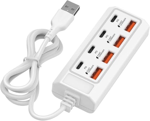 Image of 8-Port USB Charging Hub, 25W Fast Charger with 4 PD USB-C and 4 USB-A Ports, White, for Phones and Tablets