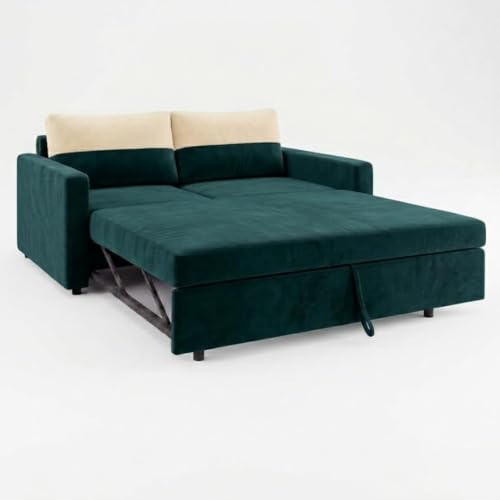Image of SOCOZI Enrique 2 Seater Sofa Cum Bed | Soft Velvet Suede Fabric | Modern Convertible Design | Plush Comfort Seating for Living Room (Tealish Green)