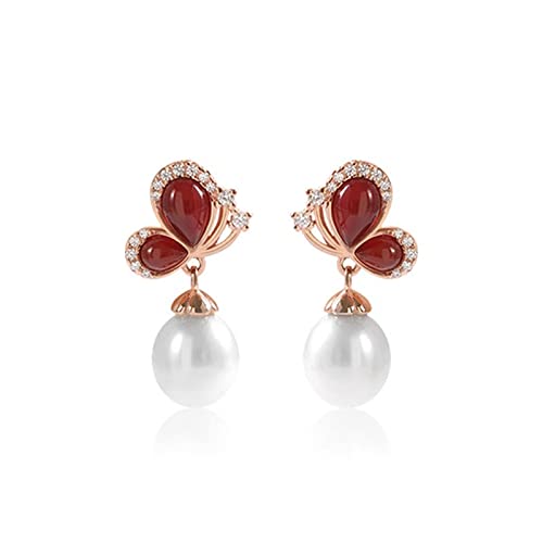 Boucles d'oreilles perles d'eau douce et suspension rouge de luxe
