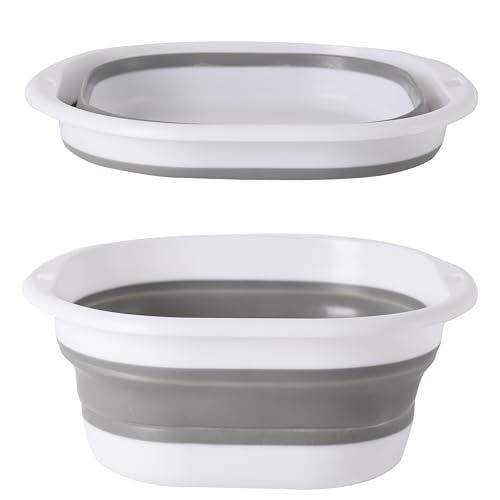 Collapsible Washing Up Bowl,Portable Wash Basin Silicone Plastic Basket,Folding Hand Wash Basin Space Saving Multipurpose Outdoor Travel Basin 3.5L (Gray)