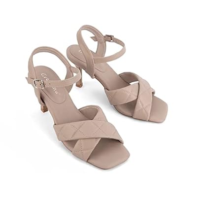 Greatonu Women's Square Toe heels Open Toe Slip-on Sandals Heeled Mules