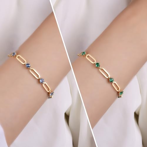 Pulsera Paperclip para Mujeres con Cadena CZ 14K Dorada miniatura 5