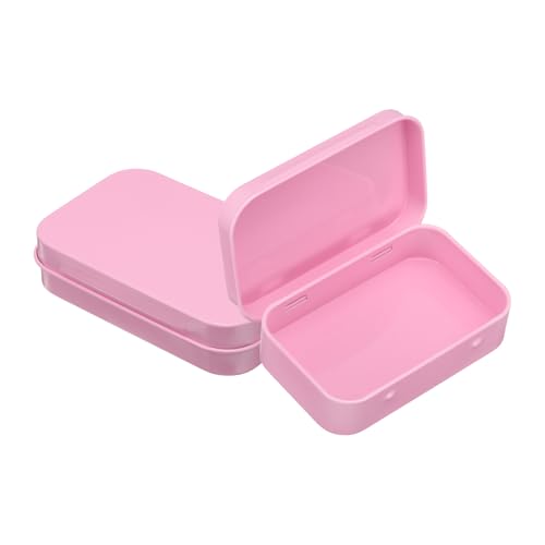 uxcell 2pcs Metal Tin Box 3.7x2.4x0.8 Mini Portable Rectangular Empty Tinplate Small Storage Container Airtight Tins with Lids for Candy Favors Crafts Christmas Gifts Pink