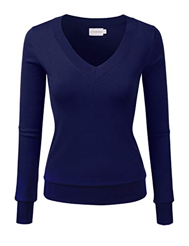 JJ Perfection Simple V-Neck Long Sleeve Pullover Essential Casual Soft Knit Fitted Sweaters for Womens Clothes with Plus Size