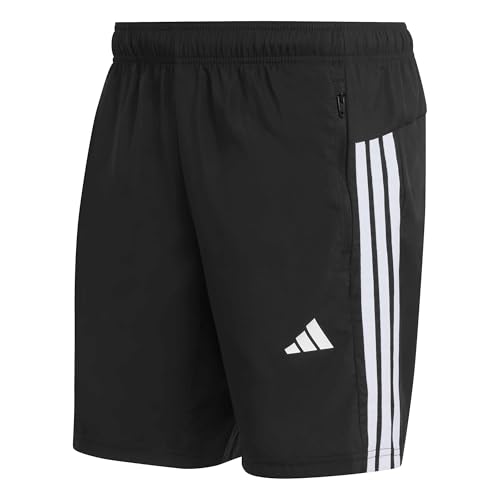 adidas Uomo Workout Essentials Base 3 Stripes Woven Short, Black/White, L 9 Inch