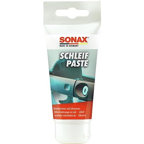 SONAX SchleifPaste (75 ml) silikonfrei mit hohem Schleifmittelanteil zum Abschleifen von verwitterten und verkratzten Lackschichten | Art-Nr. 03201000
