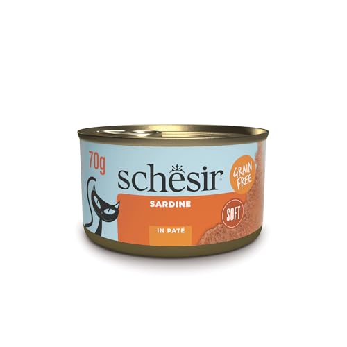 Schesir, Sardinenpastete, Ergänzungsfuttermittel für Katzen, Originalrezeptur, 100% natürliche Zutaten, 12 Dosen à 70 g