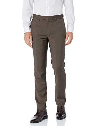 Louis Raphael LUXE Men's Slim Fit Flat Front Stretch Wool Blend Dress Pant, Brown, 40W x 32L