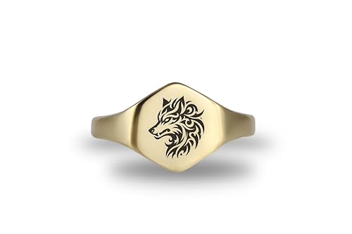Bague signet loup en or 14k avec gravure hexagonale haut de gamme - 4