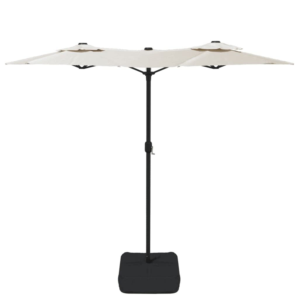 Sombrilla doble con iluminación led, blanco arena, 316 x 145 cm, resistente a los rayos UV, para jardín, terraza y zona de piscina